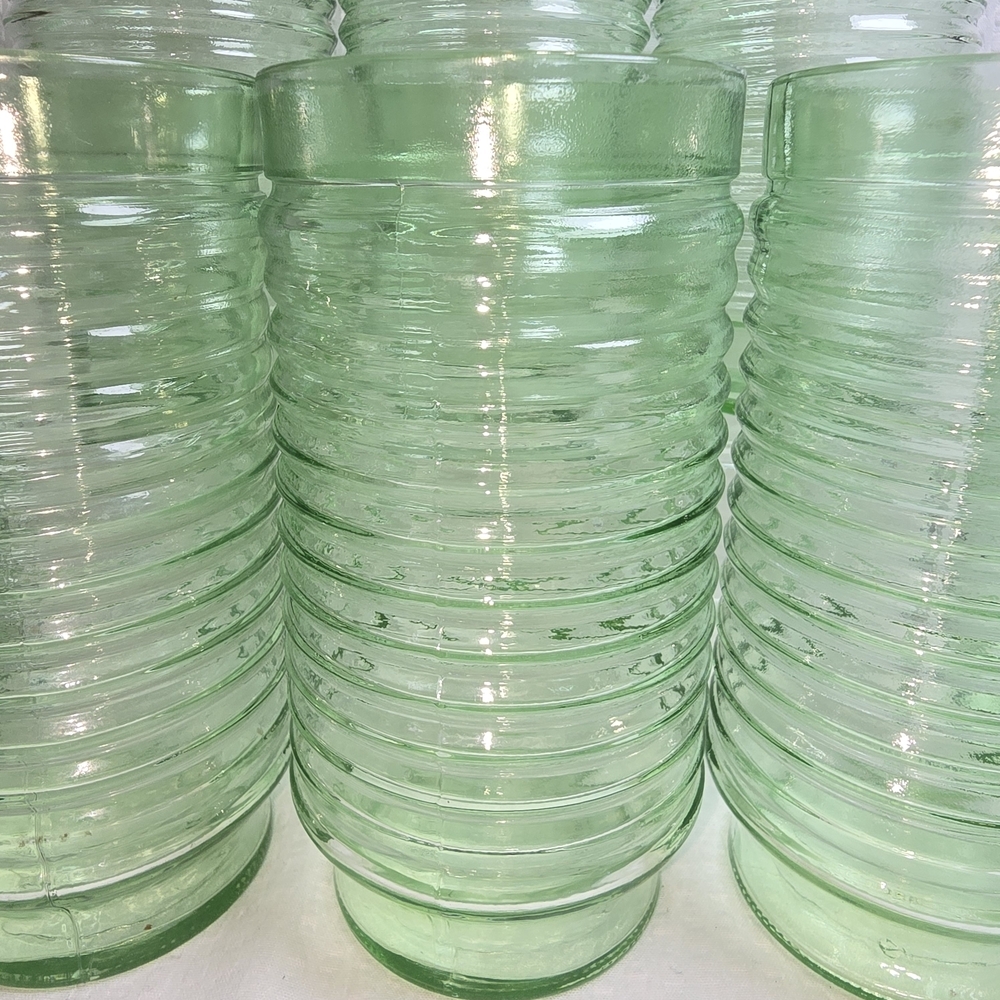 ANCHOR HOCKING PARK LAND GREEN RIDGED GLASSES/TUMBLERS SET OF 8 EUC VINTAGE - Picture 3 of 6
